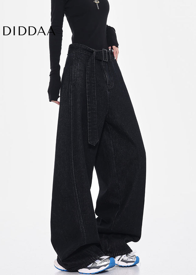 Black High Waist Retro Loose Wide-leg Jeans - Women’s Jeans