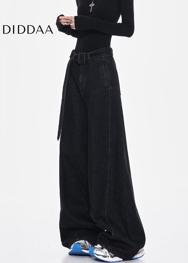 Black High Waist Retro Loose Wide-leg Jeans - Women’s Jeans