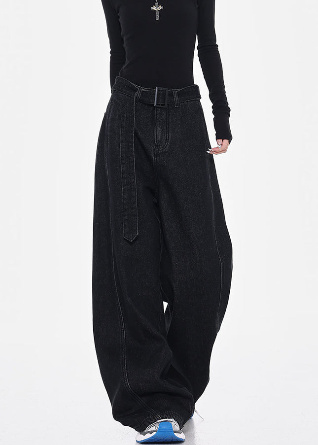 Black High Waist Retro Loose Wide-leg Jeans - Women’s Jeans