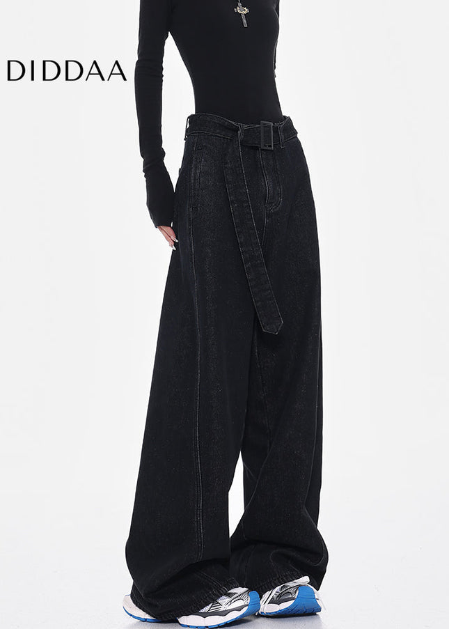Black High Waist Retro Loose Wide-leg Jeans - Women’s Jeans