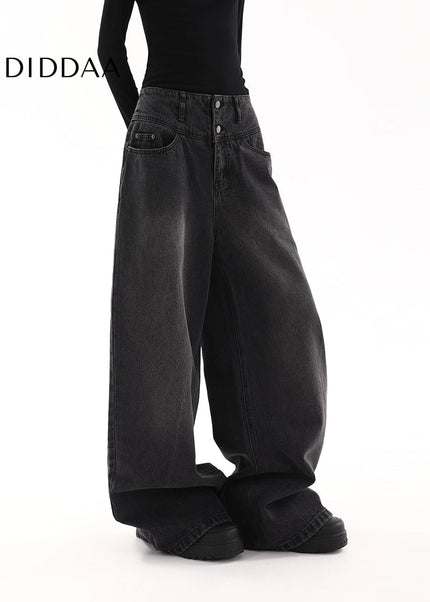 Black High Waist Wide-Leg Jeans for Women Retro Style - Women’s Jeans