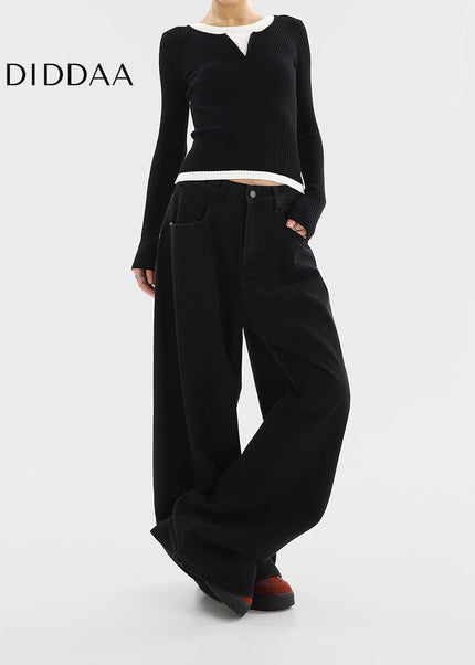 Black High Waist Wide Leg Jeans Slim Casual Pants - Women’s Jeans