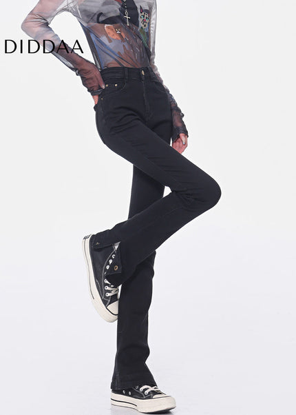 Black High-Waisted Bootcut Jeans with Narrow Slit - Women’s Jeans