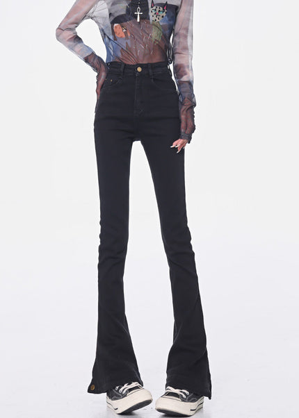 Black High-Waisted Bootcut Jeans with Narrow Slit - Women’s Jeans