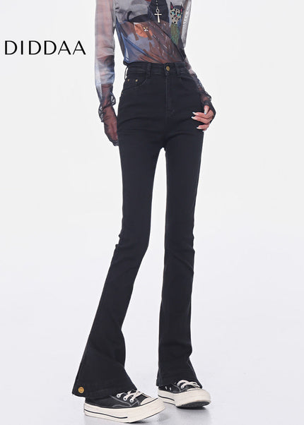 Black High-Waisted Bootcut Jeans with Narrow Slit - Women’s Jeans