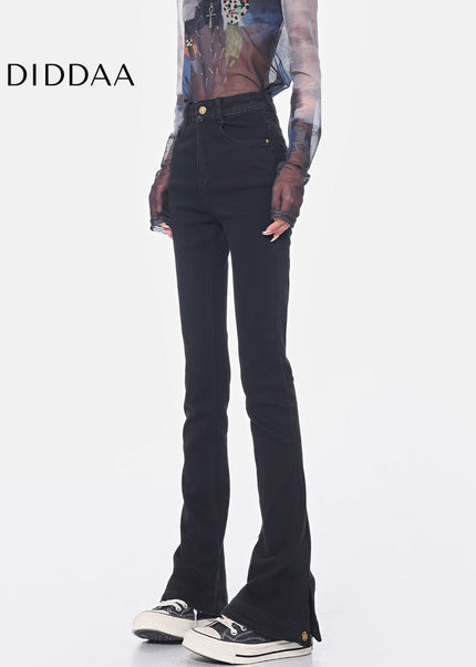 Black High-Waisted Bootcut Jeans with Narrow Slit - Women’s Jeans