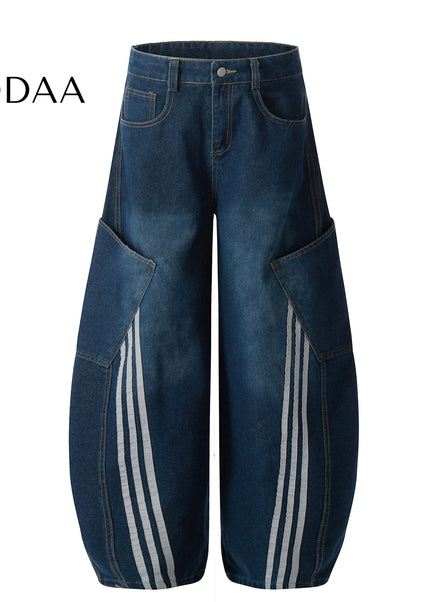 Black Large Pocket Cargo Scimitar Jeans Wide-Leg Pants - S / Dark Blue - Women’s Jeans