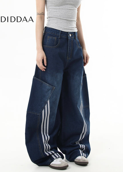 Black Large Pocket Cargo Scimitar Jeans Wide-Leg Pants - Women’s Jeans