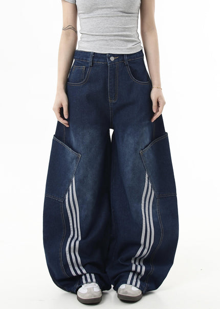 Black Large Pocket Cargo Scimitar Jeans Wide-Leg Pants - Women’s Jeans