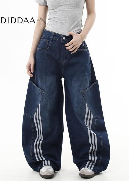 Black Large Pocket Cargo Scimitar Jeans Wide-Leg Pants - Women’s Jeans