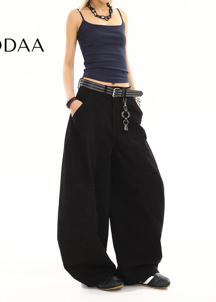 Black Loose Draped Wide Leg Scimitar Jeans for Women - S / Black - Women’s Jeans