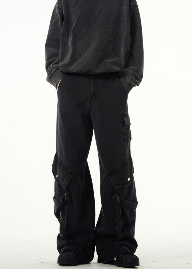 Black Loose Fit Cargo Jeans with Large Pockets - Men’s Jeans