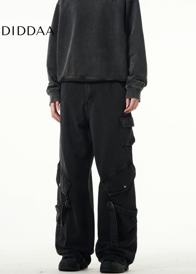 Black Loose Fit Cargo Jeans with Large Pockets - Men’s Jeans