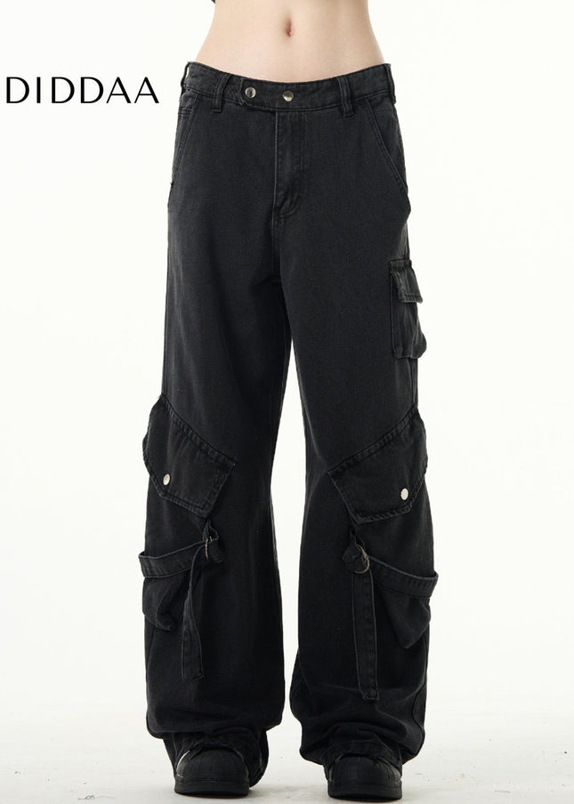 Black Loose Fit Cargo Jeans with Large Pockets - Men’s Jeans