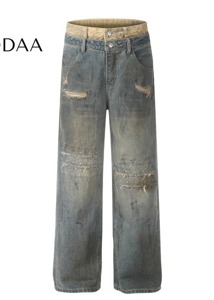 Black Loose Fit Double Waist Jeans for Men and Women - S / Blue - Women’s Jeans