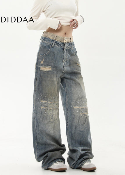 Black Loose Fit Double Waist Jeans for Men and Women - Women’s Jeans