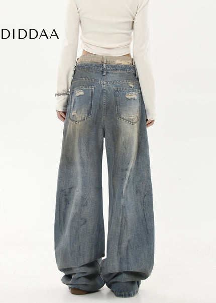 Black Loose Fit Double Waist Jeans for Men and Women - Women’s Jeans