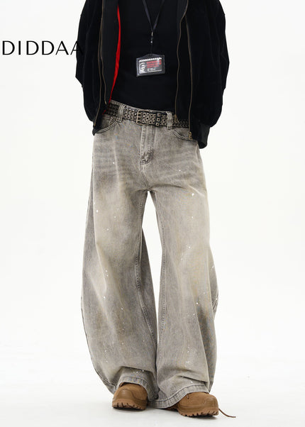 Black Loose Fit Splashed Ink Jeans for Couples - Women’s Jeans