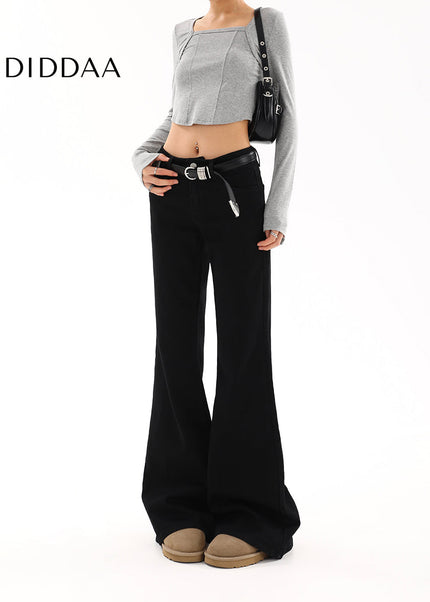 Black Low-Rise Bootcut Jeans Women’s Retro Flared Pants - Women’s Jeans