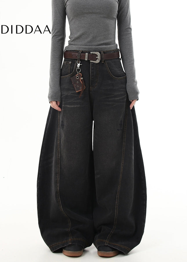 Black Luxury Embroidered Wide-Leg Jeans for All - Women’s Jeans