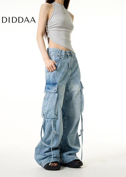 Black Multi-Pocket Cargo Jeans for Handsome Style - Women’s Jeans