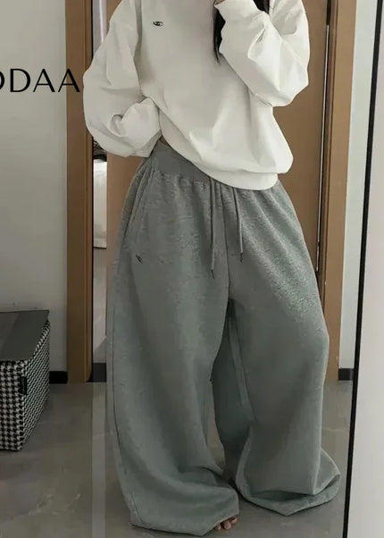 Black Oversize Cotton Jogger Pants with Drawstring - Light Grey / S - Unisex Sweatpants