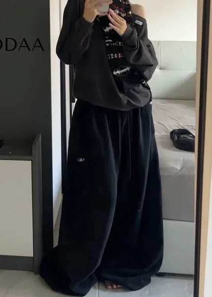 Black Oversize Cotton Jogger Pants with Drawstring - Unisex Sweatpants
