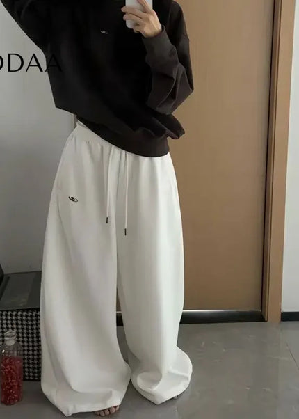 Black Oversize Cotton Jogger Pants with Drawstring - White / S - Unisex Sweatpants