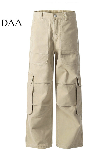 Black Pleated Multi-Pocket Cargo Jeans for Men and Women - S / Khaki - Women’s Jeans