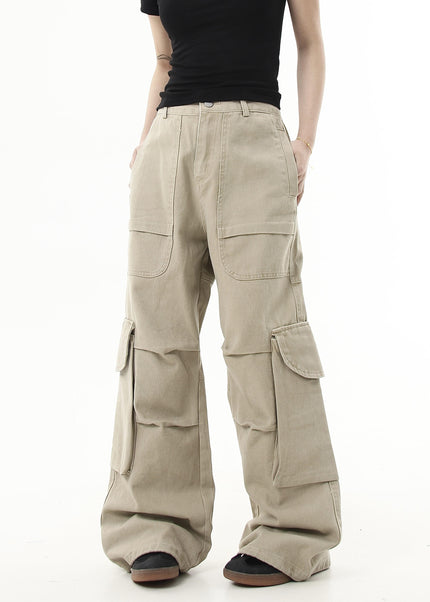 Black Pleated Multi-Pocket Cargo Jeans for Men and Women - Women’s Jeans