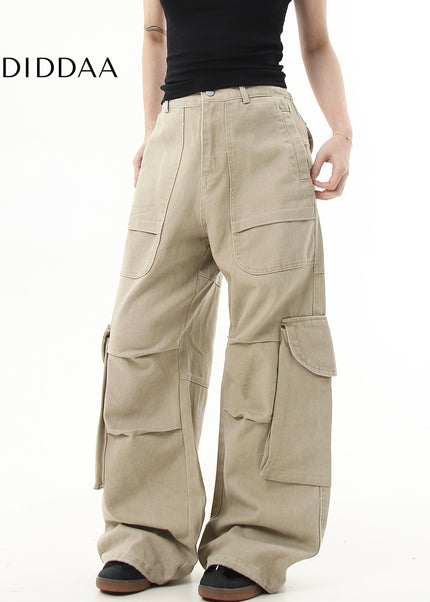 Black Pleated Multi-Pocket Cargo Jeans for Men and Women - Women’s Jeans