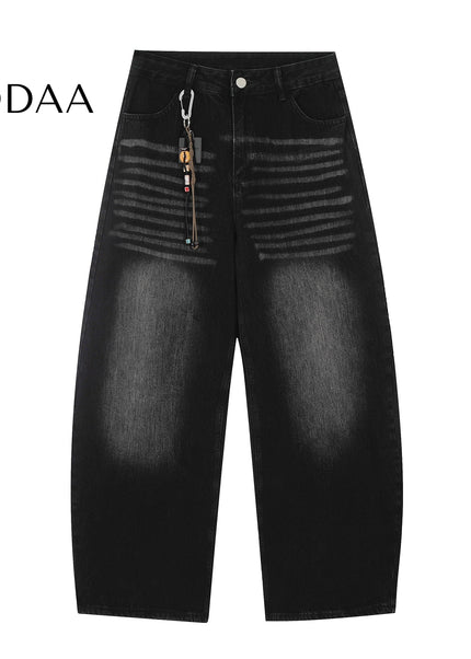 Black Premium Embroidered Loose Straight Jeans - S / Black - Women’s Jeans