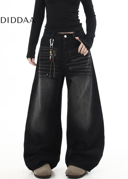 Black Premium Embroidered Loose Straight Jeans - Women’s Jeans