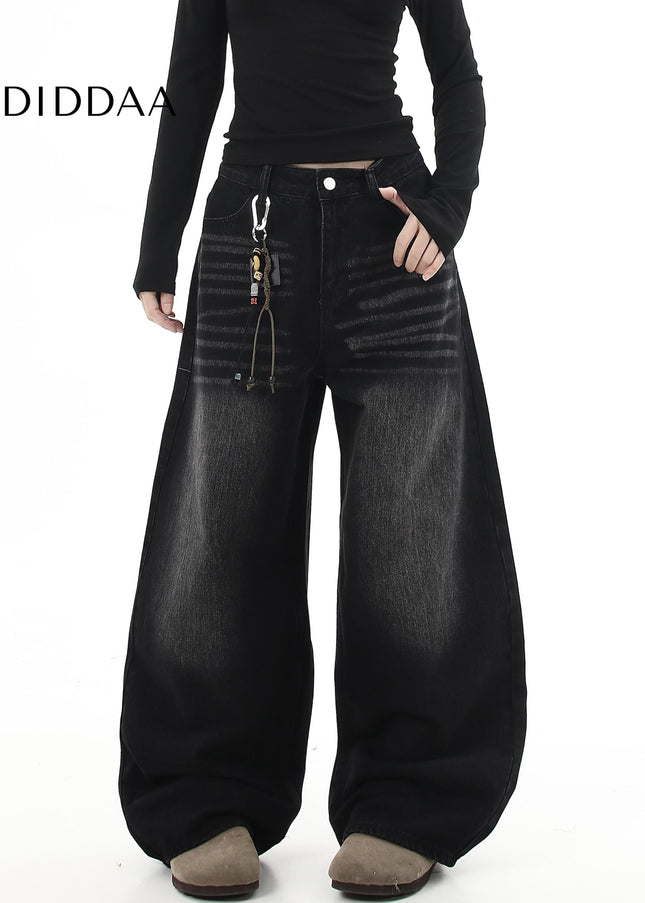 Black Premium Embroidered Loose Straight Jeans - Women’s Jeans