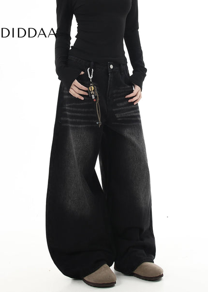 Black Premium Embroidered Loose Straight Jeans - Women’s Jeans