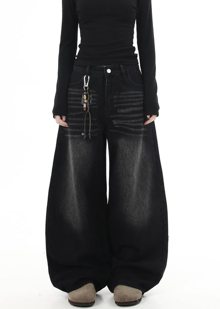 Black Premium Embroidered Loose Straight Jeans - Women’s Jeans