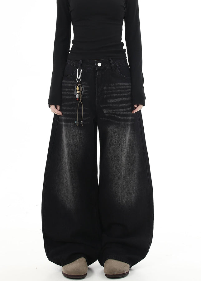 Black Premium Embroidered Loose Straight Jeans - Women’s Jeans