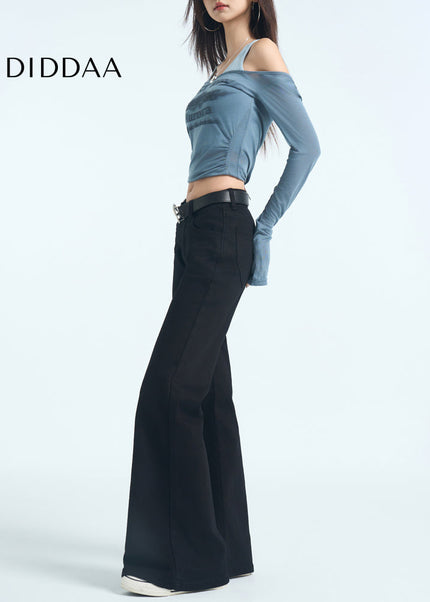 Black Retro Low-Rise Flared Pants for Women - Women’s Jeans