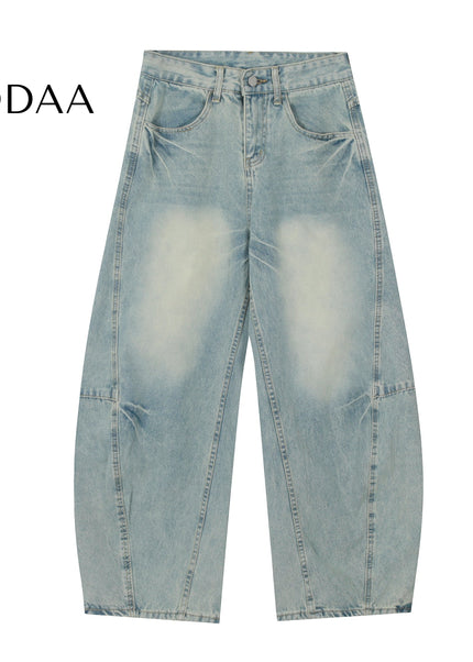 Black Retro Scimitar Loose Straight Wide-Leg Jeans - S / Light Blue - Women’s Jeans