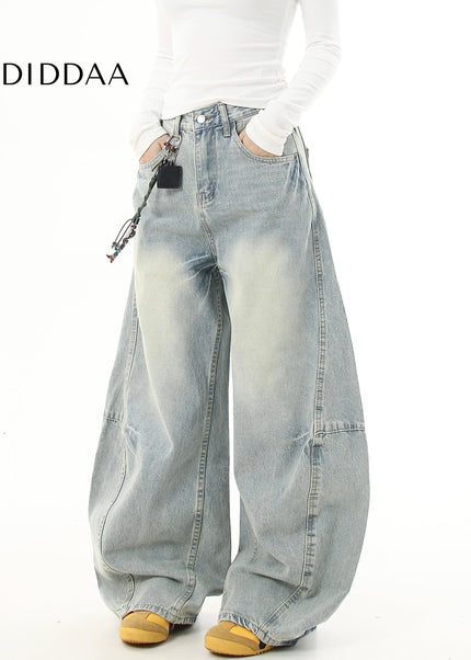 Black Retro Scimitar Loose Straight Wide-Leg Jeans - Women’s Jeans