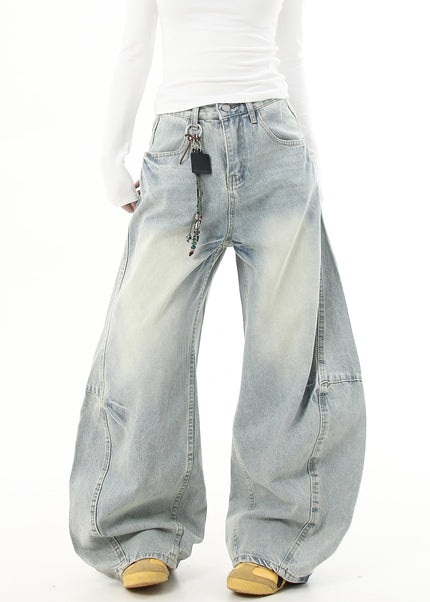 Black Retro Scimitar Loose Straight Wide-Leg Jeans - Women’s Jeans