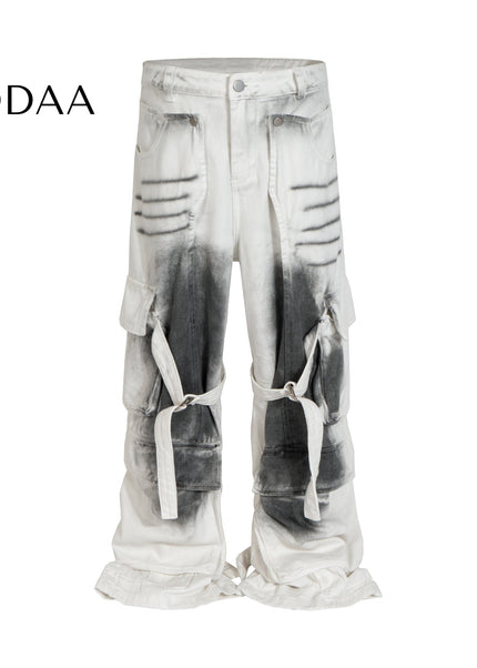 Black Strappy Bootcut Multi-Pocket Cargo Pants - M / White - Women’s Jeans