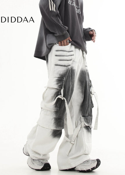 Black Strappy Bootcut Multi-Pocket Cargo Pants - Women’s Jeans