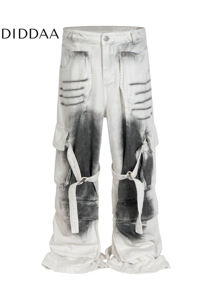 Black Strappy Bootcut Multi-Pocket Cargo Pants - Women’s Jeans