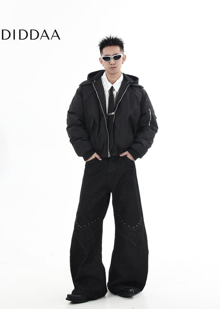 Black Studded Loose Fit Scimitar Wide Leg Pants - Women’s Jeans