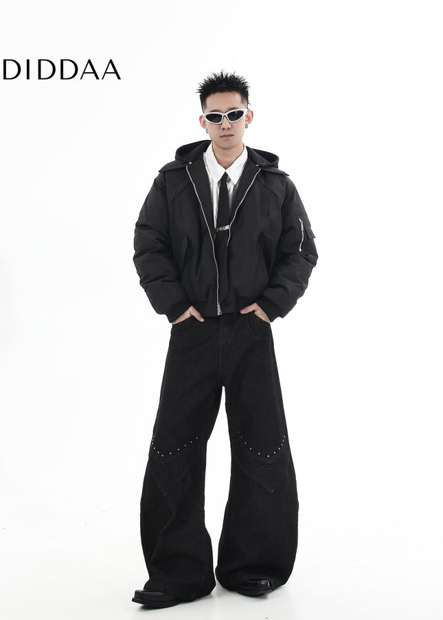 Black Studded Loose Fit Scimitar Wide Leg Pants - Women’s Jeans