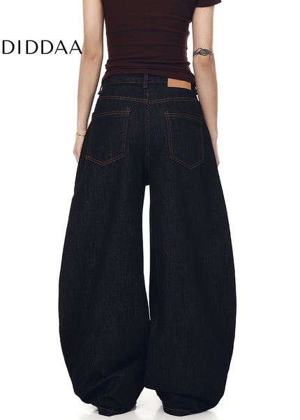 Black Vintage Embroidery Multi-Pocket Wide-Leg Cargo Pants - Women’s Jeans