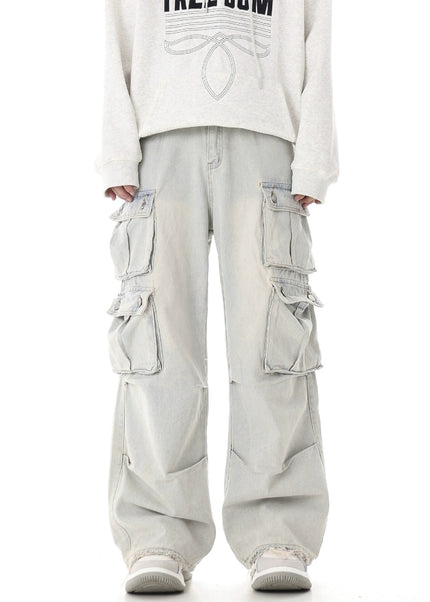Black Vintage Multi-Pocket Cargo Jeans Loose Fit - Women’s Jeans