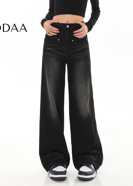 Black Vintage Wash High Waist Straight Leg Jeans - S / Black - Women’s Jeans