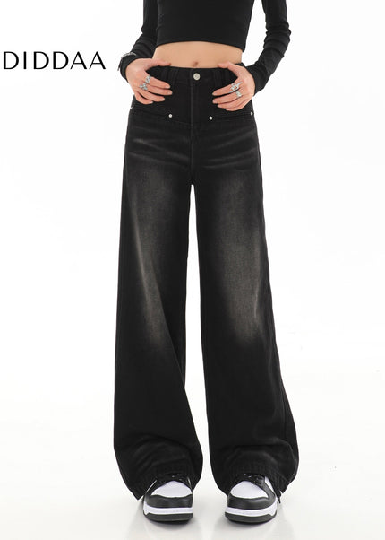 Black Vintage Wash High Waist Straight Leg Jeans - Women’s Jeans